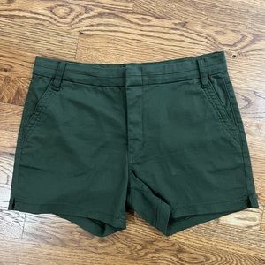 Olive green chino shorts, high-rise, stretchy, size 29